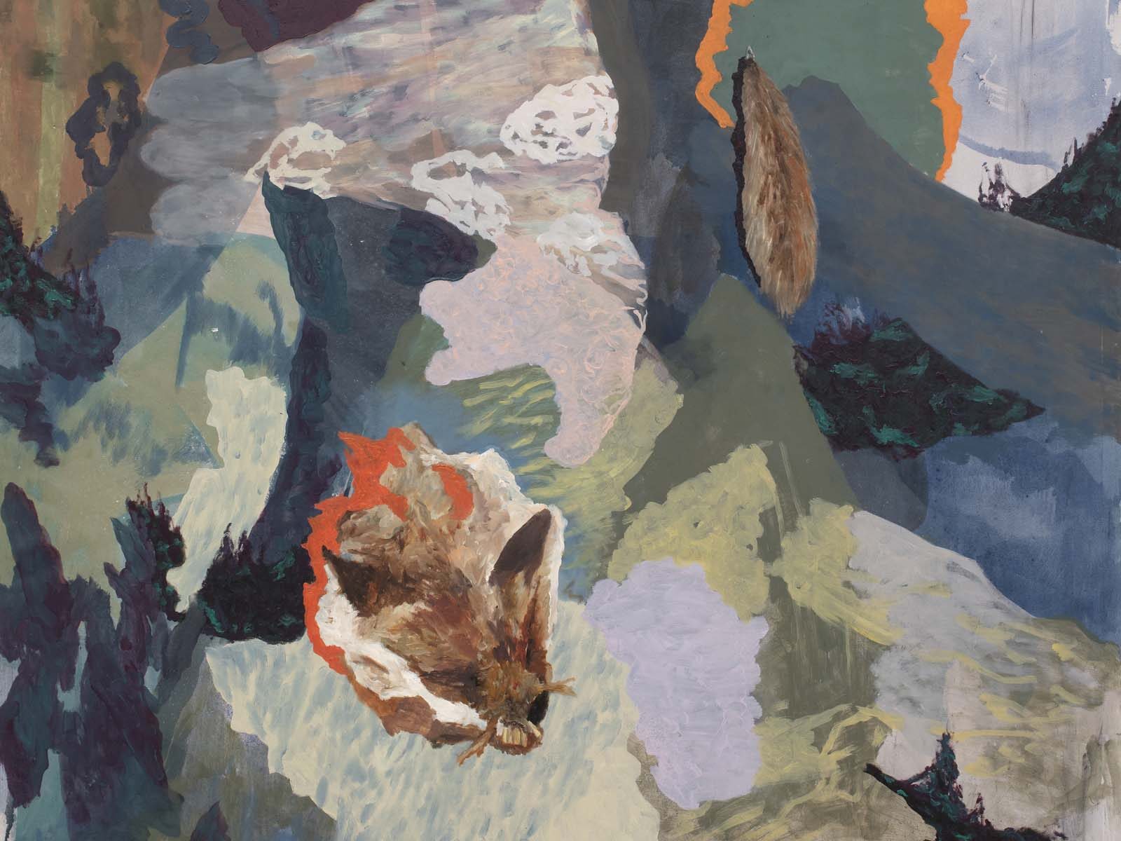 Eliel David Pérez Martínez, Zorro mal disecado, 2023, oil and acrulic on canvas, 160 x 120 cm, ph. Antonio Maniscalco