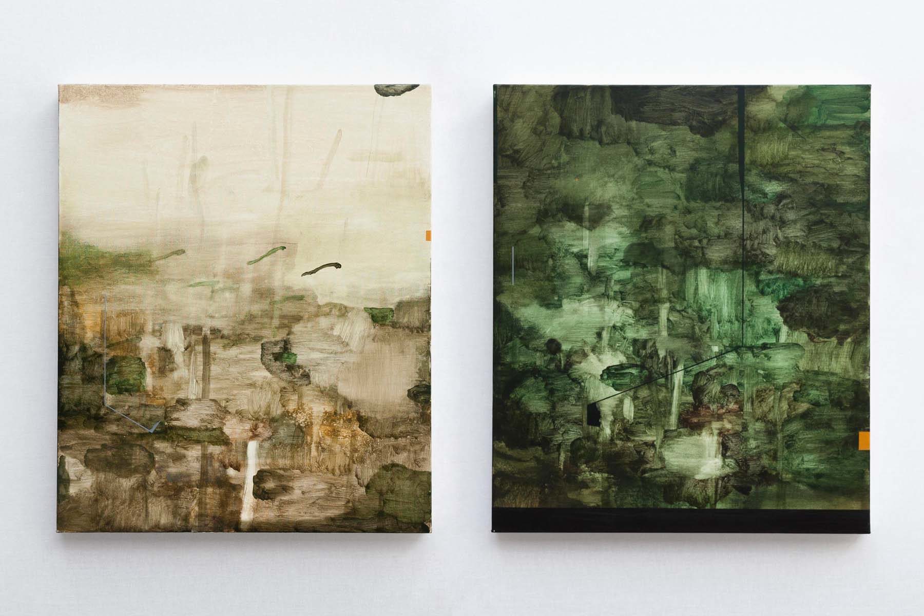 Mirko Baricchi, Selva #9 and #10, 2018, oil on canvas, 60 x 50 cm each