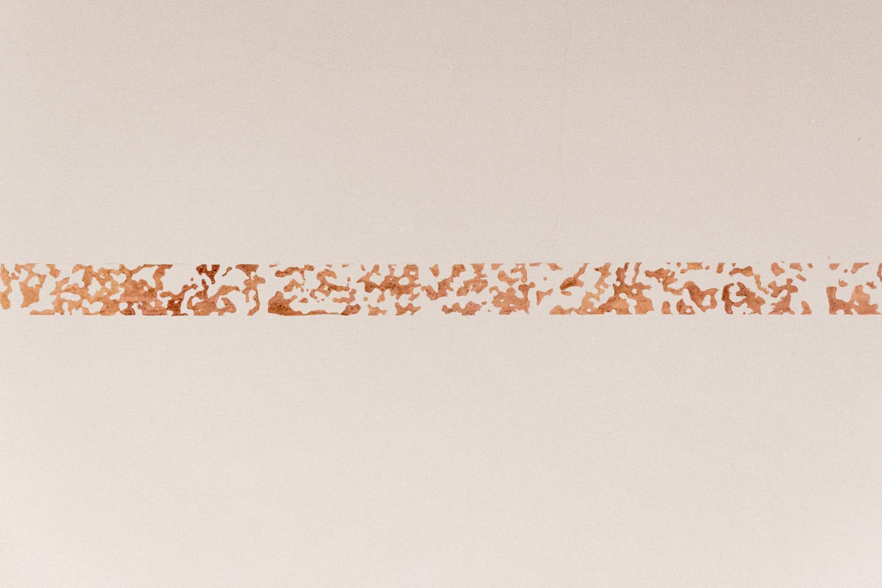 Giovanni Morbin, Non sto più nella pelle (det.), 2018, blood painted wall, installation, h. 5 cm, ph. Nico Covre