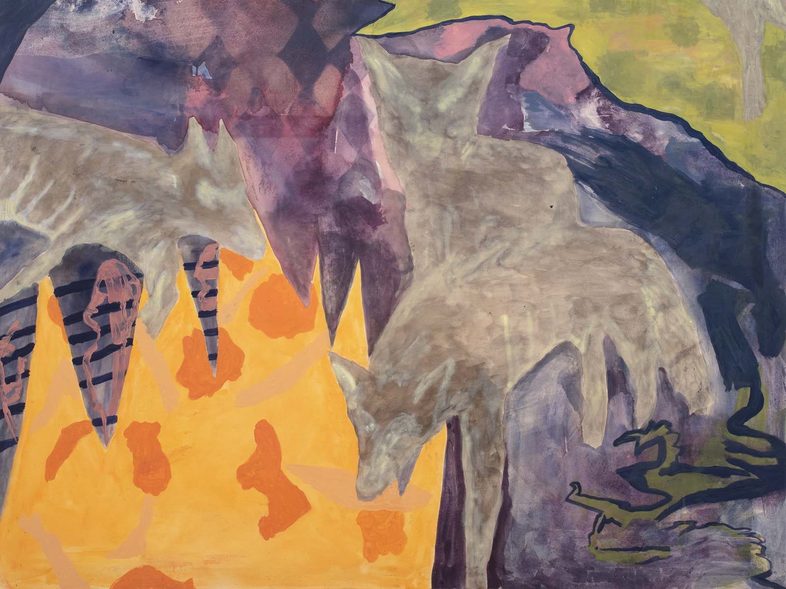 Eliel David Pérez Martínez, Quien anda con coyotes , 2023, oil and acrulic on canvas, 200 x 170 cm, ph. Antonio Maniscalco